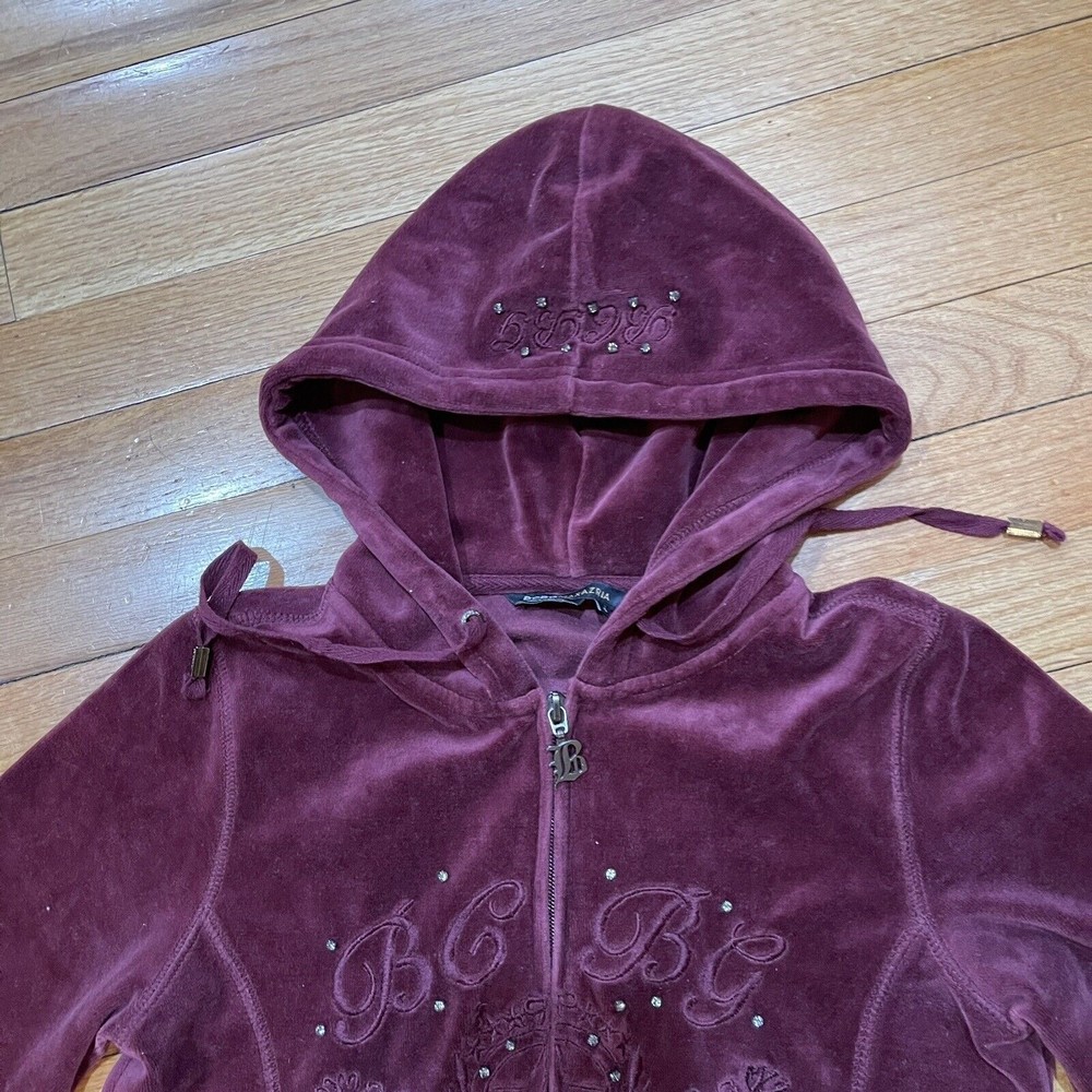 BCBG Maxazria Y2K Womens Velour Zip Up Hoodie Size Small S Rhinestones RARE - Picture 4 of 12